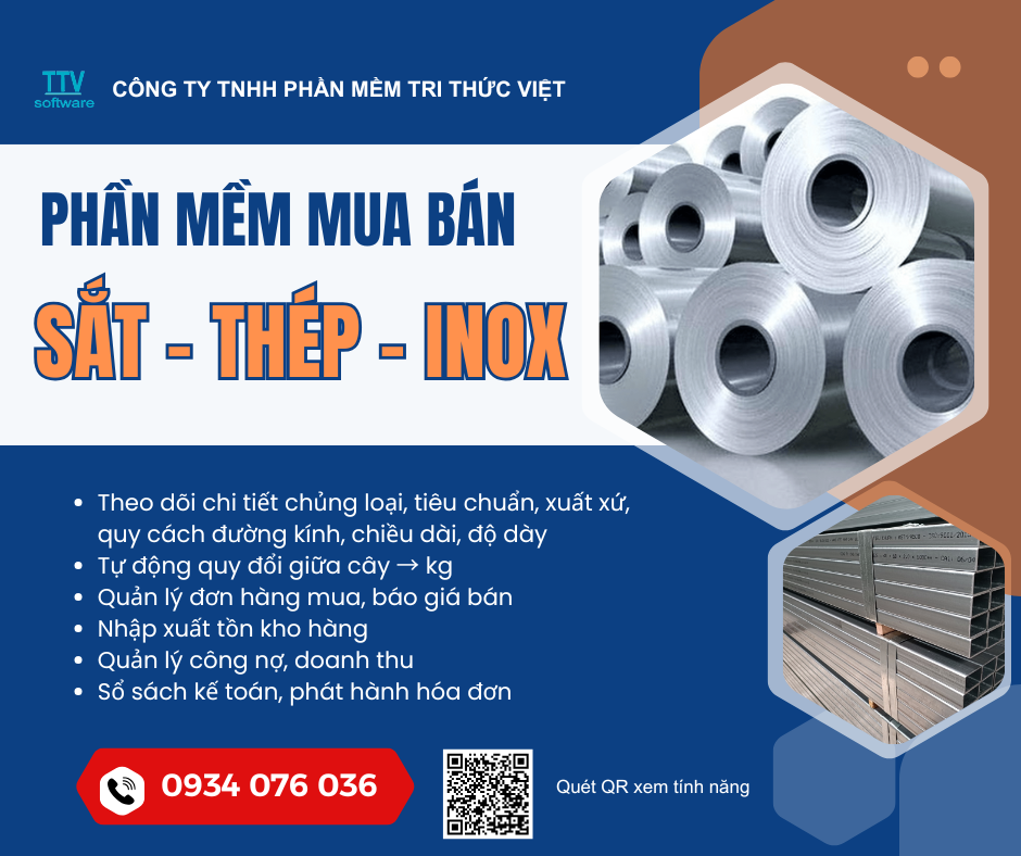 Phần mềm quản lý mua bán, gia công Sắt, Thép và Inox